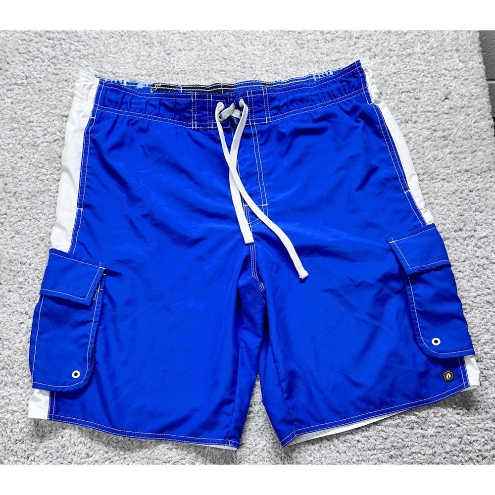 Hang Ten Men's Swim Shorts Size Large Blue Swim Mesh Lined Trunks Beach‎ Surf